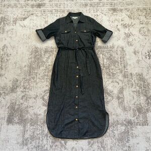 J Gee Black Denim Cotton MIDI Shirt Dress Medium